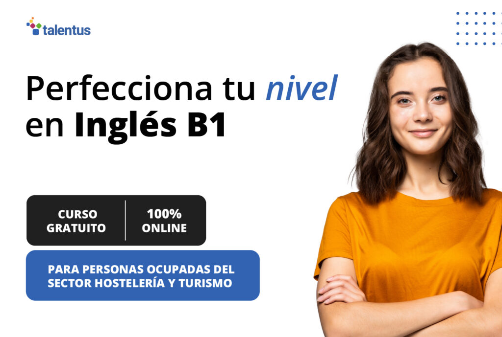 Mujer joven anunciando curso gratuito de inglés