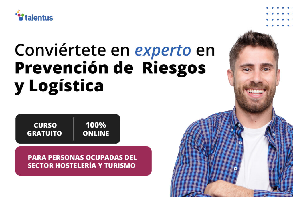 joven comunicando un curso SEPE gratuito y online sobre prevención de riesgos laborales y logística