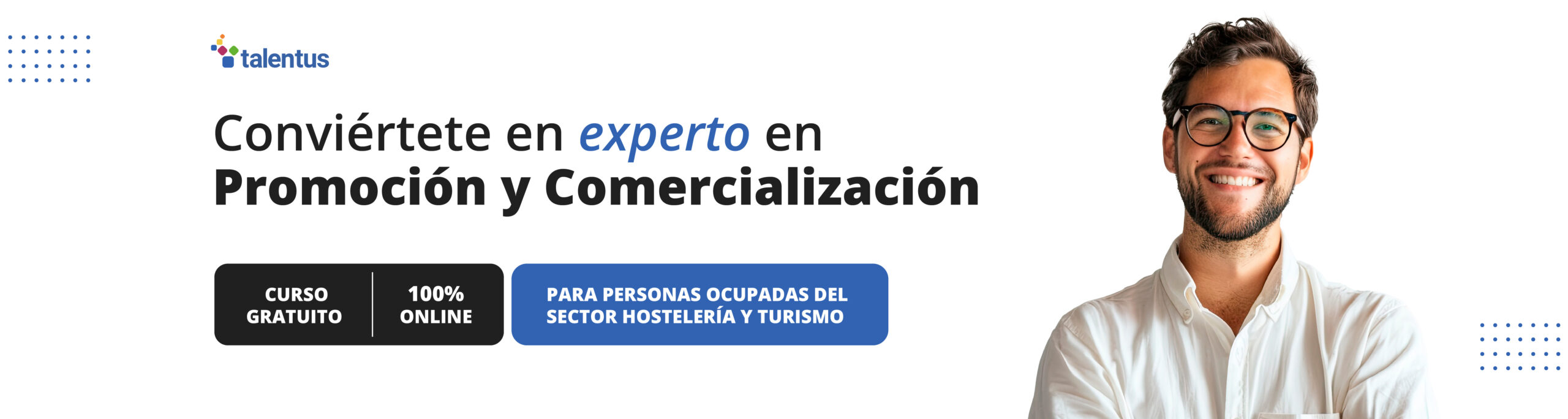 anuncio con persona al lado sobre curso online del SEPE de promoción y comercialización