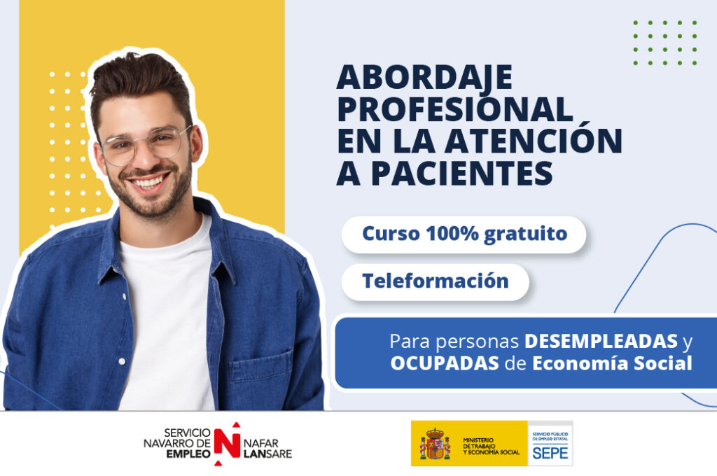 joven con información sobre curso gratis y online sobre abordaje profesional en la atención a pacientes. con diploma oficial del SEPE