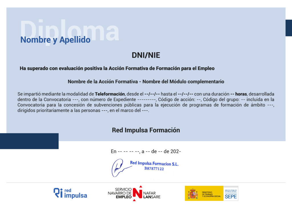 Diploma con logos oficiales de Navarra