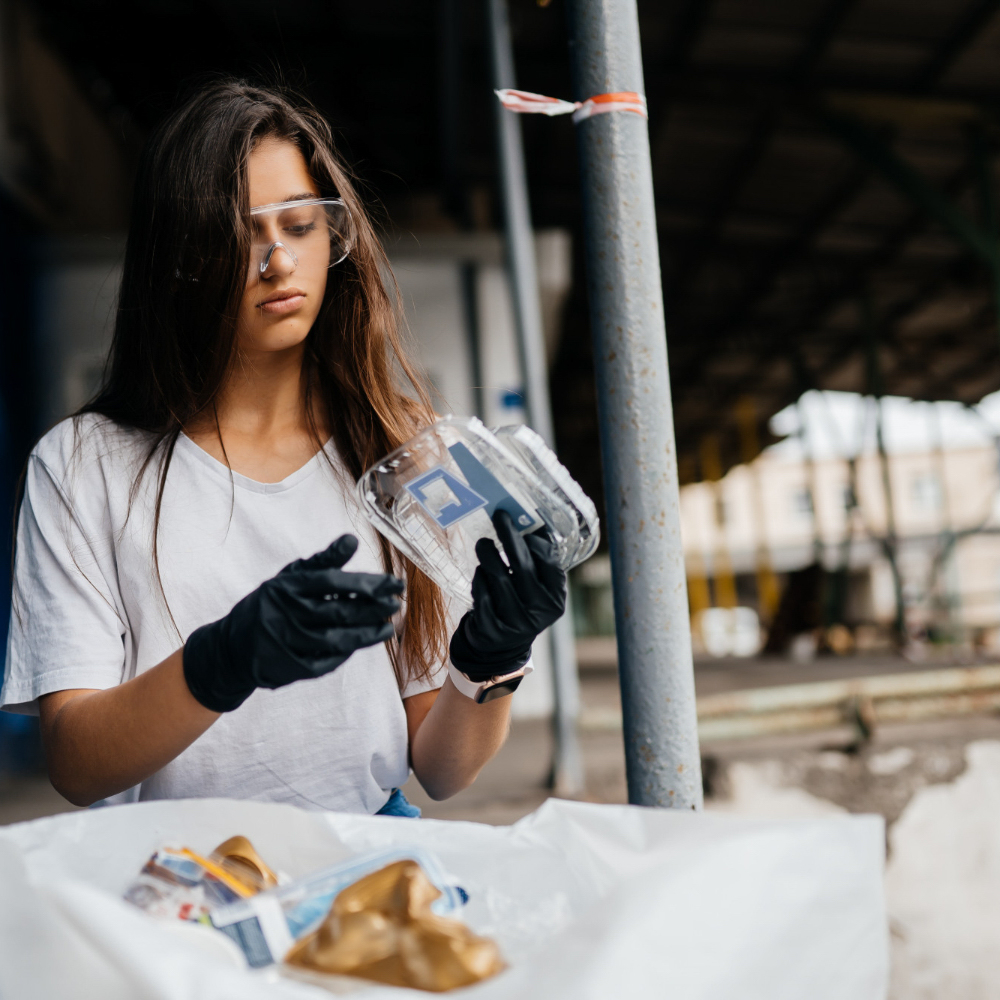 mujer reciclando