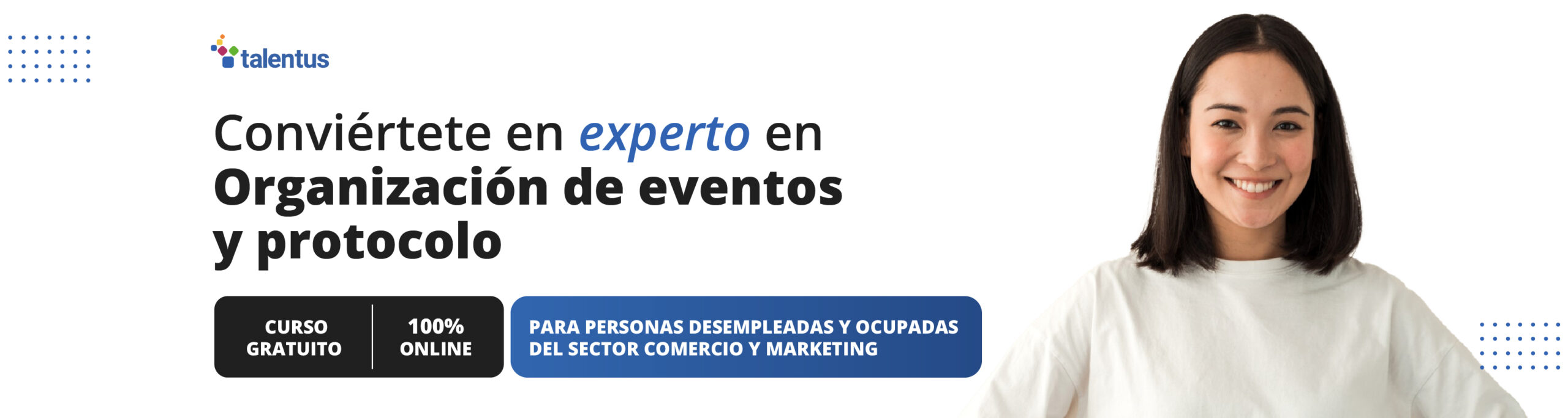 mujer comunicando curso del sepe gratuito y online de organización de eventos y protocolo